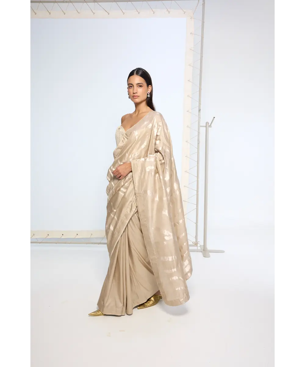 EKAYA BANARAS - Handwoven Beige Silk Sari